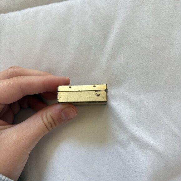 Vintage Satin Girl Portrait Pill Trinket Tooth Box Cameo Metal Gold Blue - Picture 3 of 9